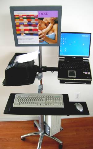 VC02 Computer Pole cart w/ optional ergonomic Laptop arm / tray