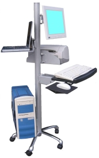 CUZZI LCD Monitor Computer Pole Workstation Trolley, sit to stand computer cart