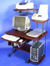 40 inch compact computer desk with drawer and hutch printer shelf, in dark cherry wood color with black frames