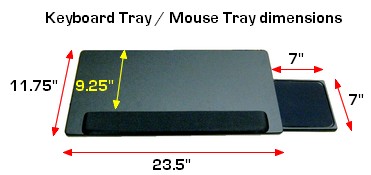 under desk add-on keyboard shelf with mouse tray - dimensions