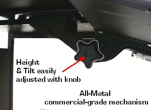 all steel adjustable keyboard shelf with mouse tray - tilt and height adjustment knob