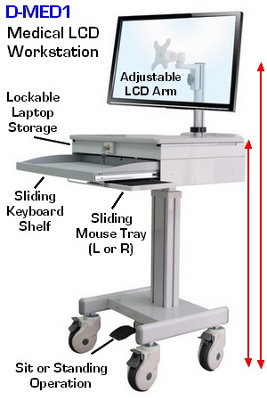 medical computer cart stand - height adjustable