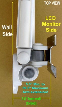 foldable lcd wall mount hospital monitor arm - white