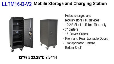 small laptop, Chromebook or tablet security charging cabinet cart